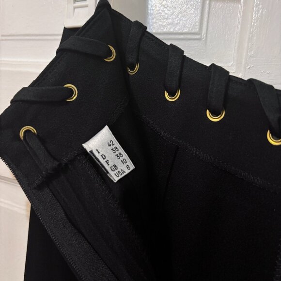 Moschino Cheap and Chic Side Slit Lace Up Pants Black Gold Vintage USA 4 6 8 S - Picture 16 of 16